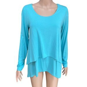 Soft Surroundings Perfect Layers Long Sleeve Top blouse size S Turquoise Blue